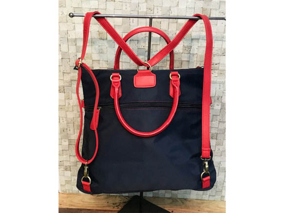 ナイロン+フェイクレザー　4way BAG NAVY 7枚目の画像