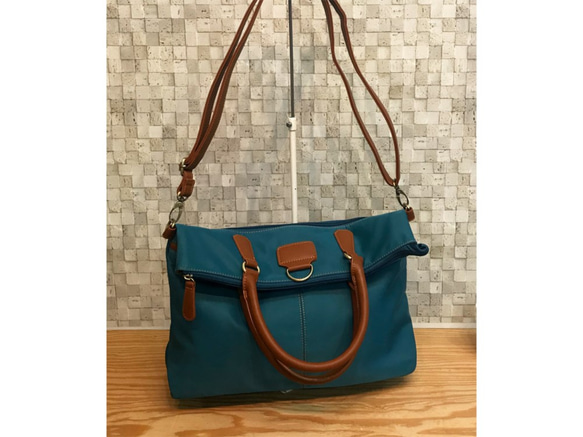 新色♬ ナイロン+フェイクレザー　4way BAG  BLUE 3枚目の画像