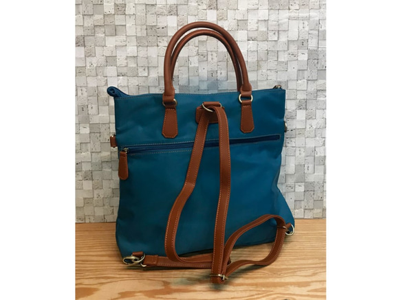 新色♬ ナイロン+フェイクレザー　4way BAG  BLUE 7枚目の画像