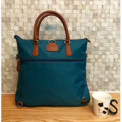 新色♬ ナイロン+フェイクレザー　4way BAG  BLUE 8枚目の画像