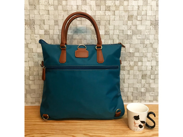 新色♬ ナイロン+フェイクレザー　4way BAG  BLUE 8枚目の画像