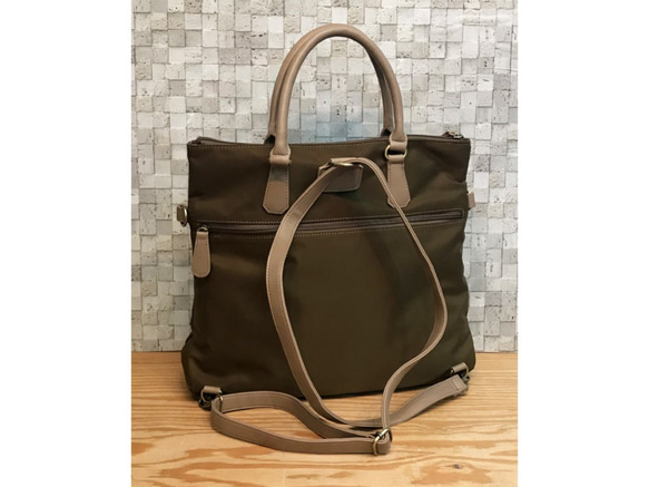 新色♬ ナイロン+フェイクレザー　4way BAG  M/BROWN 8枚目の画像