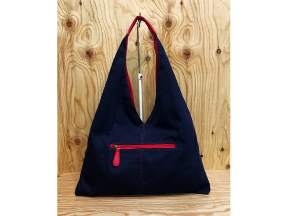 New"　軽量　CANVAS+フェイクレザー　親子BAG　NAVYxRED 3枚目の画像