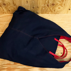 New"　軽量　CANVAS+フェイクレザー　親子BAG　NAVYxRED 6枚目の画像