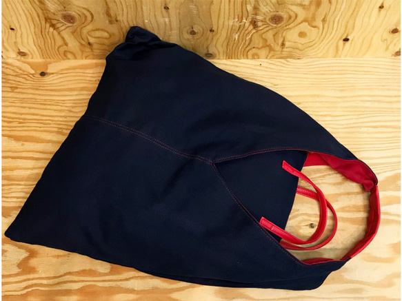 New"　軽量　CANVAS+フェイクレザー　親子BAG　NAVYxRED 6枚目の画像