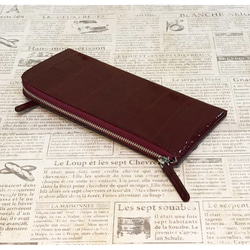 　L字ファスナー　シンプル　牛革エナメルcrocco財布 　 ＷＩＮＥ 1枚目の画像