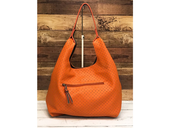 「LAST SALE♪」パンチングメッシュ♪　PUトート　2way セミショルダー　ORANGE 3枚目の画像