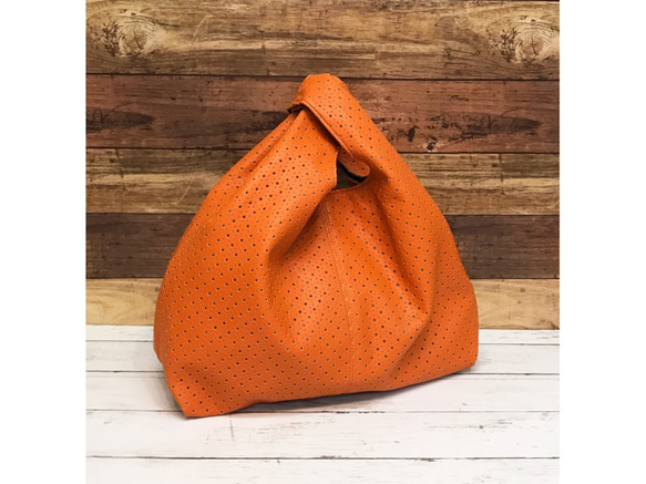 「LAST SALE♪」パンチングメッシュ♪　PUトート　2way セミショルダー　ORANGE 6枚目の画像