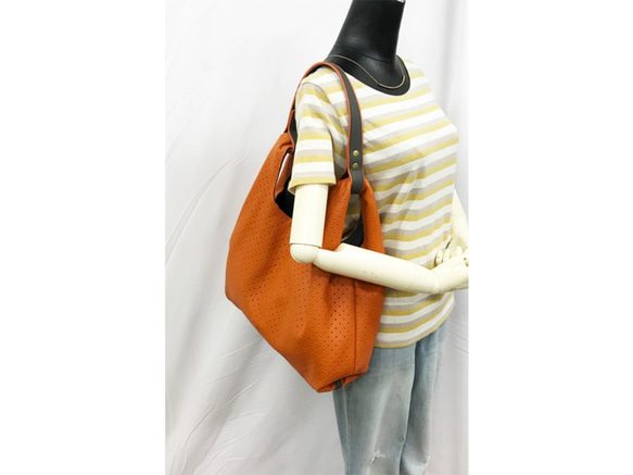 「LAST SALE♪」パンチングメッシュ♪　PUトート　2way セミショルダー　ORANGE 8枚目の画像