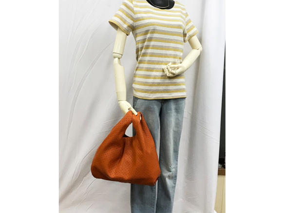 「LAST SALE♪」パンチングメッシュ♪　PUトート　2way セミショルダー　ORANGE 10枚目の画像