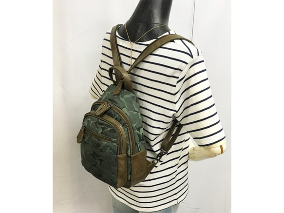 《SALE》人気♪カモフラ柄ナイロン　プチサイズ　リュック＆ワンショルダー　KHAKI 8枚目の画像