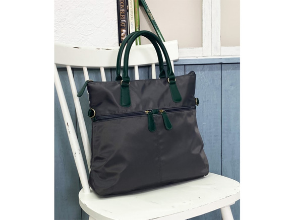 新色♬ ナイロン+フェイクレザー　4way BAG  C/GREY 1枚目の画像