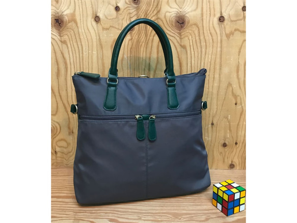 新色♬ ナイロン+フェイクレザー　4way BAG  C/GREY 3枚目の画像