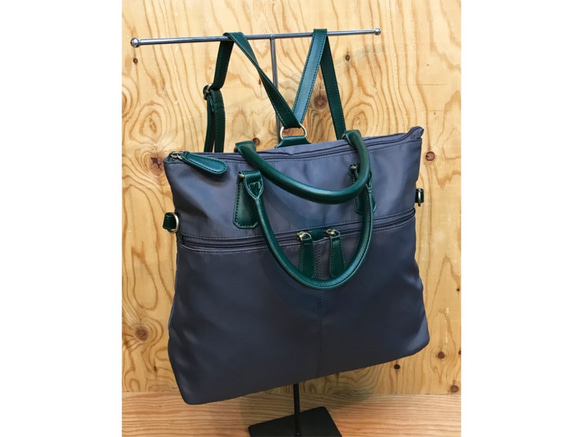 新色♬ ナイロン+フェイクレザー　4way BAG  C/GREY 4枚目の画像