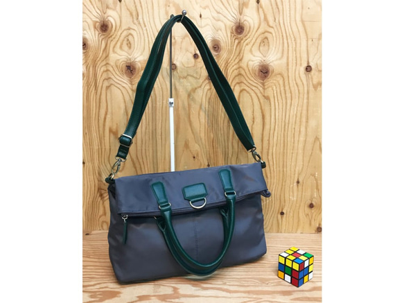 新色♬ ナイロン+フェイクレザー　4way BAG  C/GREY 5枚目の画像