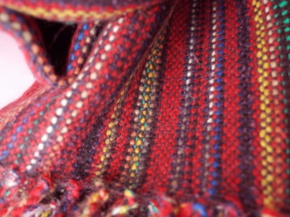 手織り　赤系Mix ウール　マフラー　001 4枚目の画像