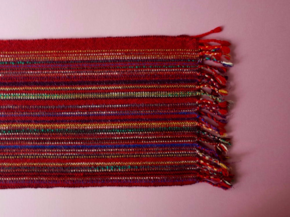 手織り　赤系Mix ウール　マフラー　001 7枚目の画像
