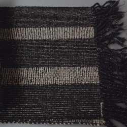 手織り　黒系×Mixベージュ ウール　マフラー　016 5枚目の画像