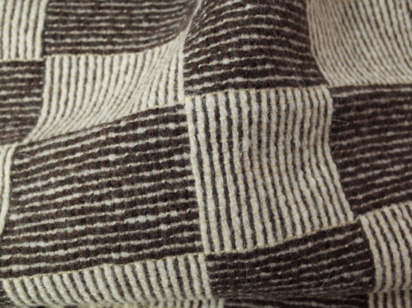 手織り　アイボリー×ブラウン ウール　マフラー　019 3枚目の画像