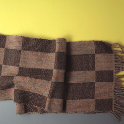 手織り　ベージュ系×ブラウン ウール　マフラー　022 2枚目の画像
