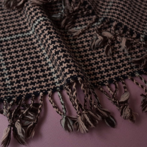 手織り カシミヤ100％ 千鳥格子コーラルピンク系/ホワイト格子