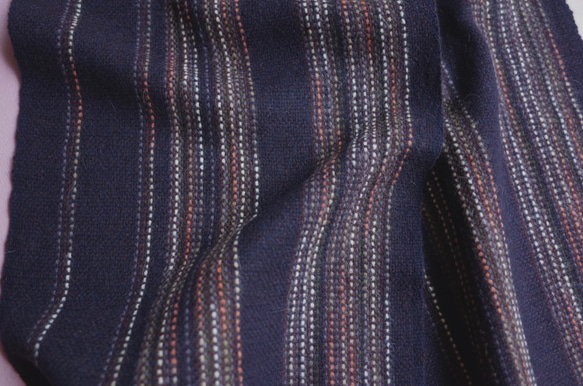 手織り　ウール100％　パープル系ストライプ　マフラー　040 6枚目の画像