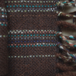手織り　ウール100％　ブラウン系ストライプ　マフラー　044 2枚目の画像