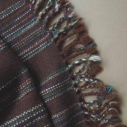 手織り　ウール100％　ブラウン系ストライプ　マフラー　044 3枚目の画像