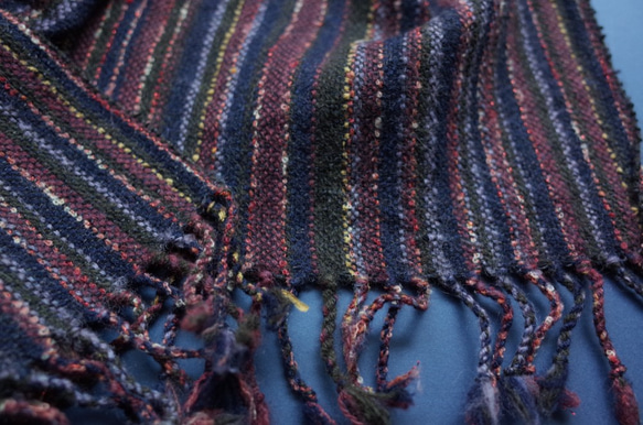 手織り　ウール　マルチカラー系ストライプ　マフラー　046 4枚目の画像