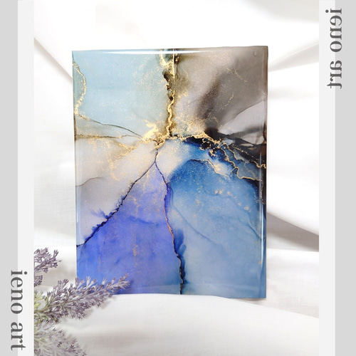 ブルー　バイオレット　アートパネル　アルコールインクアート　インクアート　レジン アルコールインクアート インクアート アートパネル 紫 水色 抽象画