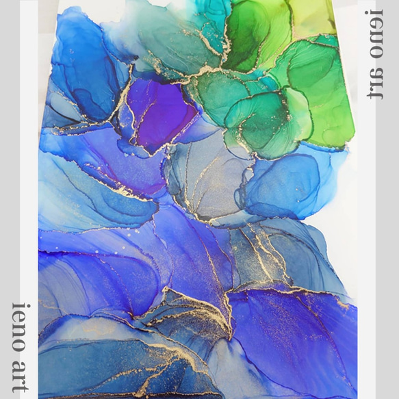 アルコールインクアート /ブルーグリーンリーフ/【A4原画】 その他