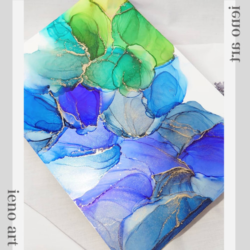 アルコールインクアート　インクアート　A4 原画　青　瑠璃　一点物　絵画　幻想画 アルコールインクアート インクアート A4 原画 青 瑠璃 一点物 絵画