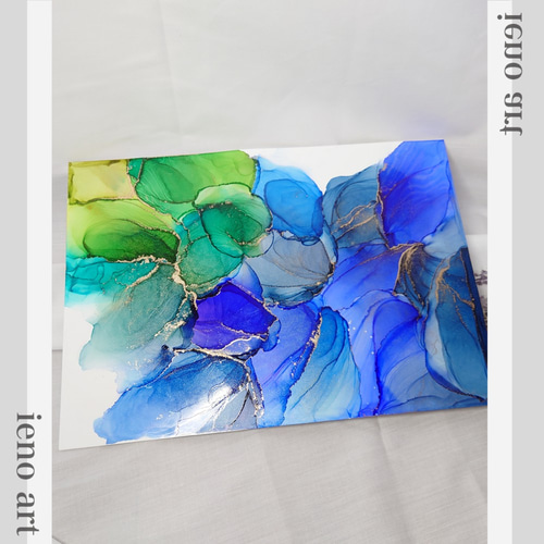 アルコールインクアート /ブルーグリーンリーフ/【A4原画】 その他