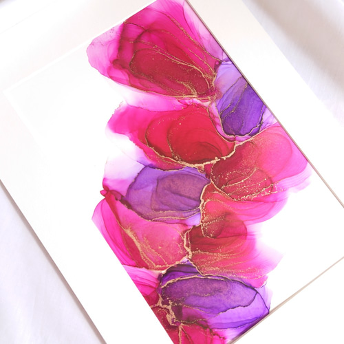 アルコールインクアート /紫・赤B【A4原画】 その他アート ieno_art