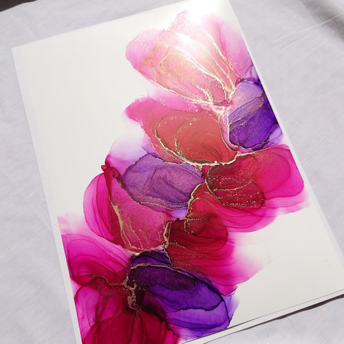 アルコールインクアート /紫・赤B【A4原画】 その他アート ieno_art