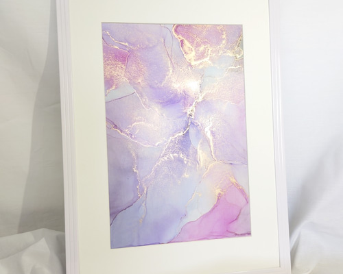 アルコールインクアート /ピンクパープル/大理石風【A4原画】 その他
