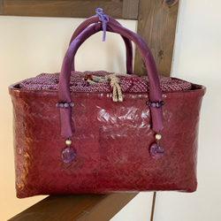 一閑張りバック…牡丹柄の帯を使って かごバッグ atelier-fumika 通販