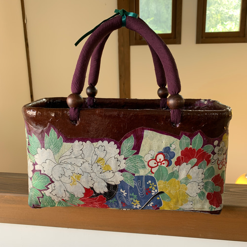 一閑張り・籠バッグ・・・古布でリメイク かごバッグ atelier