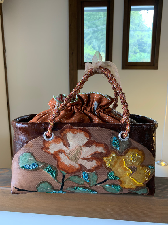 一閑張り籠バッグ....帯を使って かごバッグ atelier-fumika 通販  