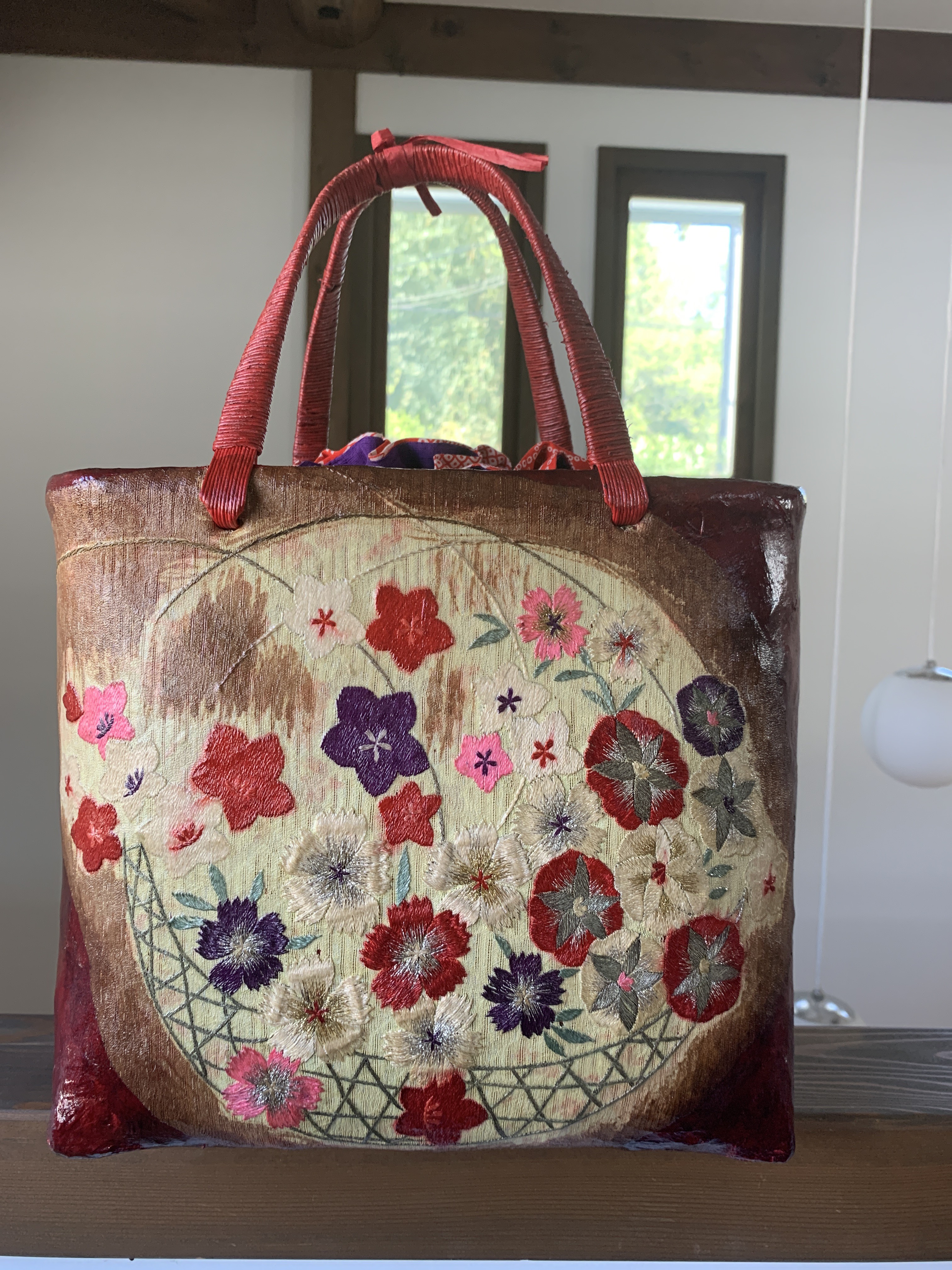 一閑張りバッグ 一閑張りバッグ 『華と猫』なか袋無し - 一閑張り Momo太郎