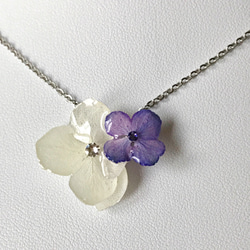 立體真花紫陽花白色紫色銀鏈，立體真花珠寶，禮物 第1張的照片