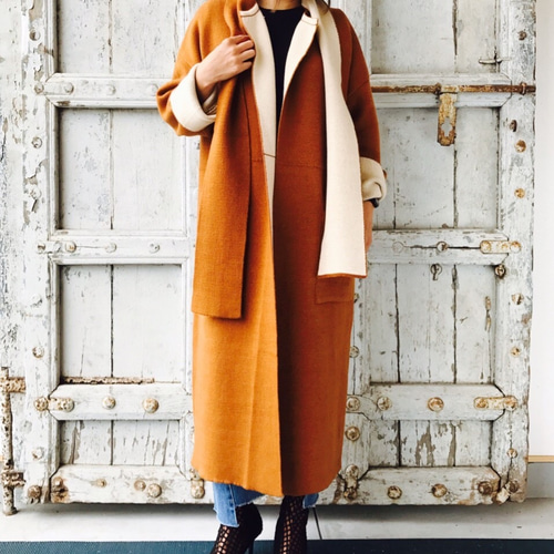 カシミヤ　ウール　ロングコート　ガウンコート　キャメルコート ストール付き ウールガウンコート（キャメル） コート Direct0301 通販