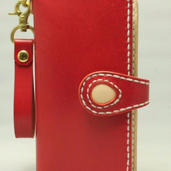 赤いヌメ革　手帳型iPhone7ケース rm247 7枚目の画像