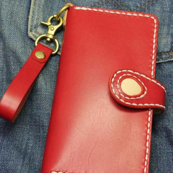 赤いヌメ革　手帳型iPhone7ケース rm247 8枚目の画像