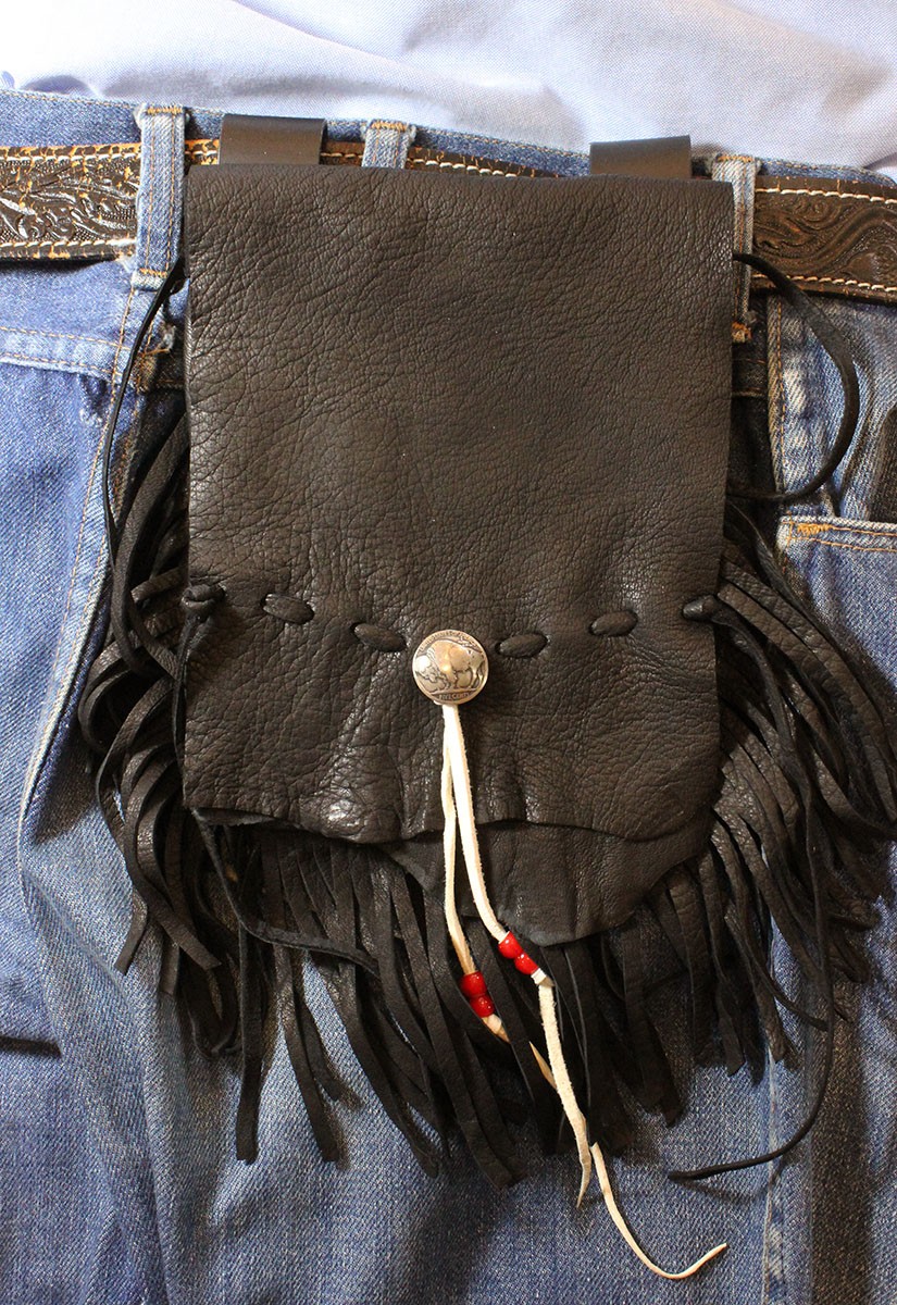 【受注生産】鹿革フリンジメディスンバッグ　ブラック rm313