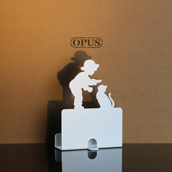 【OPUS東齊金工】歐式鐵藝名片座(童伴-優雅白)/高級名片架/會展用品/金屬商務名片盒/寵物貓咪CA-bo16(W) 第3張的照片