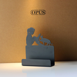 【OPUS東齊金工】歐式鐵藝名片座(閱讀女孩-經典黑)/高級名片架/會展用品/金屬商務名片盒/貓咪CA-gr14(B) 第2張的照片