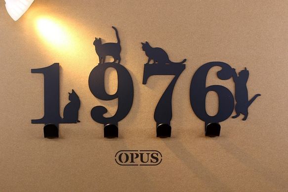 【OPUS東齊金工】當貓咪遇上數字4掛勾黑/壁飾掛勾/傢飾掛架/生活收納/衣架/造型掛鉤/無痕/HO-nb12-4(B) 第2張的照片