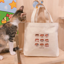 グアピ猫の9つの正方形グリッドキャンバストートバッグ（ランチバッグ）手書きキャンバスバッグ 4枚目の画像