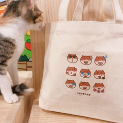 グアピ猫の9つの正方形グリッドキャンバストートバッグ（ランチバッグ）手書きキャンバスバッグ 9枚目の画像